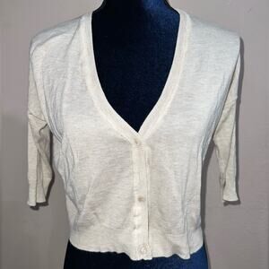 ZARA Womens Nude Knit Cropped Lightweight Half Sleeve Button Up Cardigan S Small